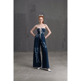 Cazi - Jumpsuit bò cúp ngực quần suông - Enigmatic Eclipse Jumpsuit vải bò xước form cứng phong cách cá tính