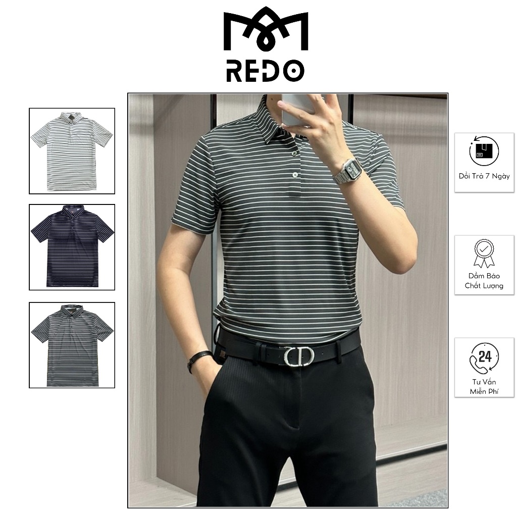 Áo Nam - Áo Thun Polo Nam Kẻ Ngang Cotton Supima Co Giãn 4 Chiều