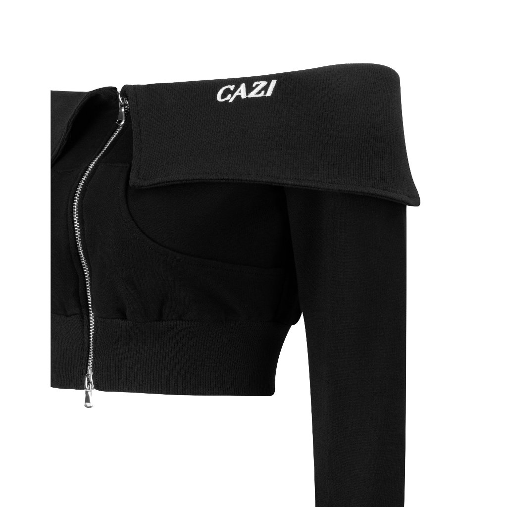 Set nỉ áo khoác bó trễ vai & chân váy ngắn Cazi - Winged Nightshade