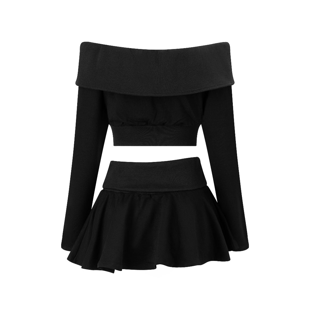 Set nỉ áo khoác bó trễ vai & chân váy ngắn Cazi - Winged Nightshade
