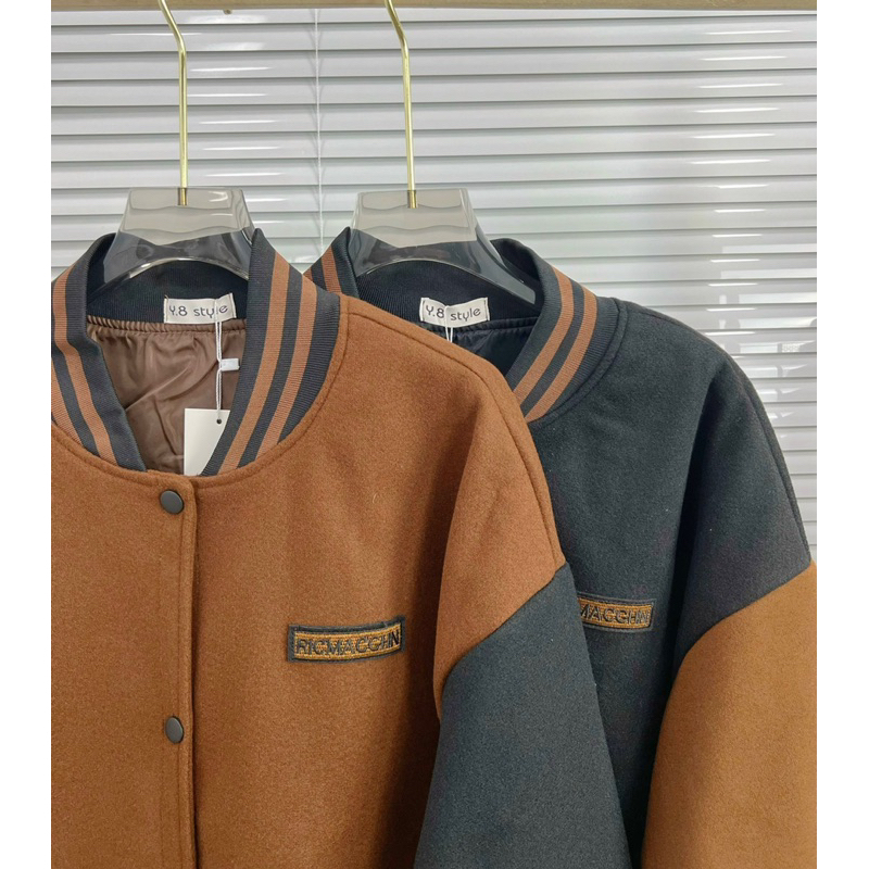 Sale Sốc Áo khoác bomber dạ phối màu tone nâu hàng QCCC dày đẹp