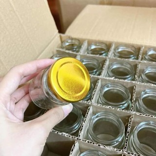 Combo 50 hũ 75ml chưng yến. Thủy tinh nắp thiếc màu Vàng.
