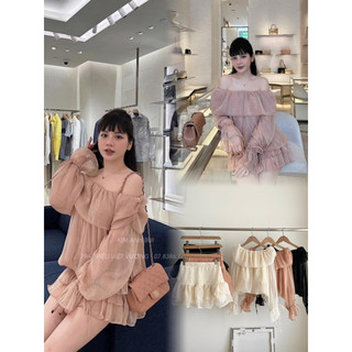 Set váy voan tơ trễ vai bồng bềnh tiểu thư BEBE