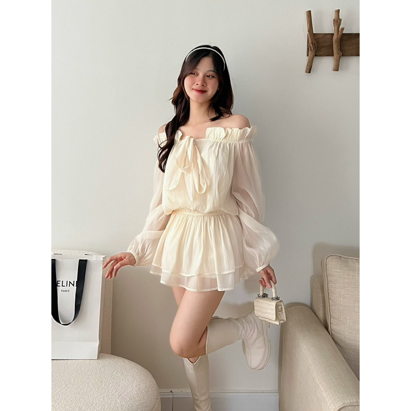 Đầm - Váy voan tơ trễ vai tiểu thư CHIBI