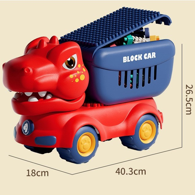 Đồ Chơi xe ô tô Khủng Long chở lego 124 chi tiết, xe Vịt Vàng, xe Lu, Xe Xúc nhiều mẫu mã, có hộp cất gọn và tháo rời