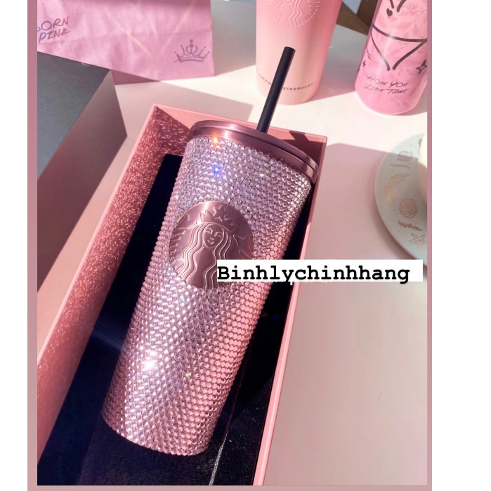 Ly Starbuck Cold Cup 16OZ (473ml) ss Rhinestone Blackpink Lisa Pick 2023