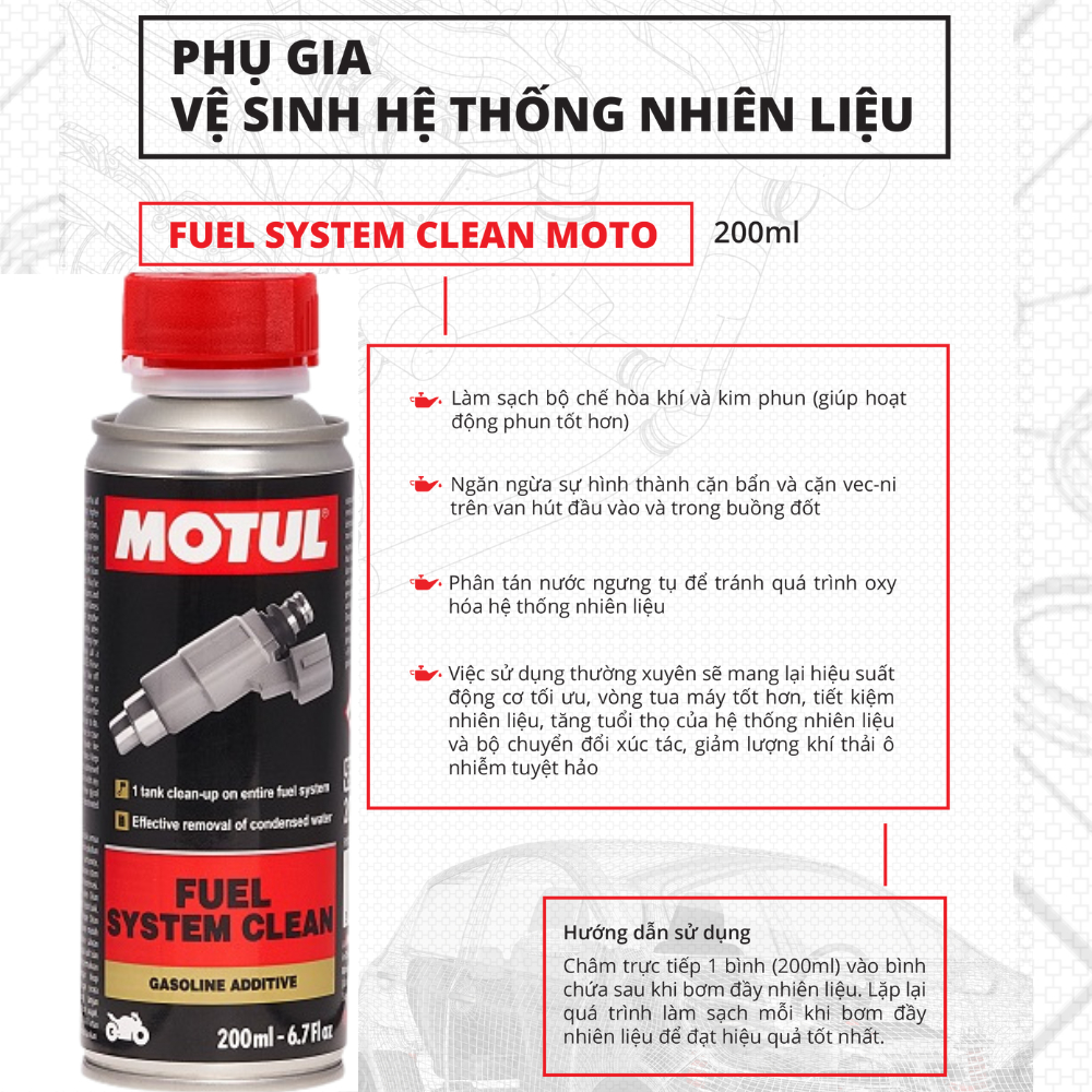 Phụ gia vệ sinh hệ thống nhiên liệu xe máy - FUEL SYSTEM CLEAN MOTO 200ml