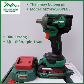 Máy siết bulong Dekton M21 IW380PLUS pin 21V,đầu 1/2"(12.7mm) 2 trong 1,không chổi than,bộ 1 pin