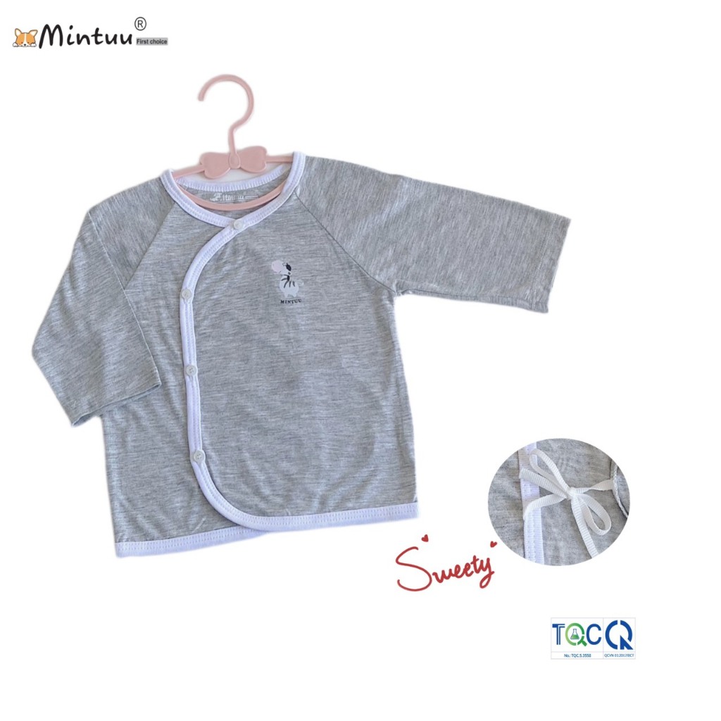 Áo cài xéo tay dài vải sợi tre cho bé sơ sinh hiệu MINTUU