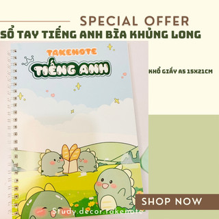 Sổ tay Tiếng Anh bìa khủng long bánh mì khổ giấy A5 15x21cm