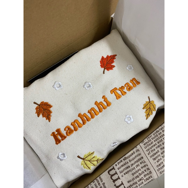 Túi Tote Thêu Tên Theo Yêu Cầu Kèm Họa Tiết Lá Mùa Thu