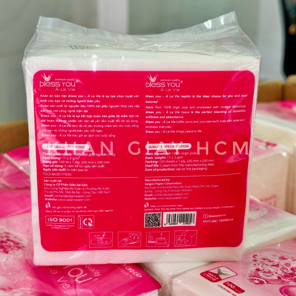 🔥   KHĂN GIẤY VUÔNG BLESS YOU 23x23 CM , KHĂN ĂN CHÍNH HÃNG - KHĂN GIẤY HCM 🔥