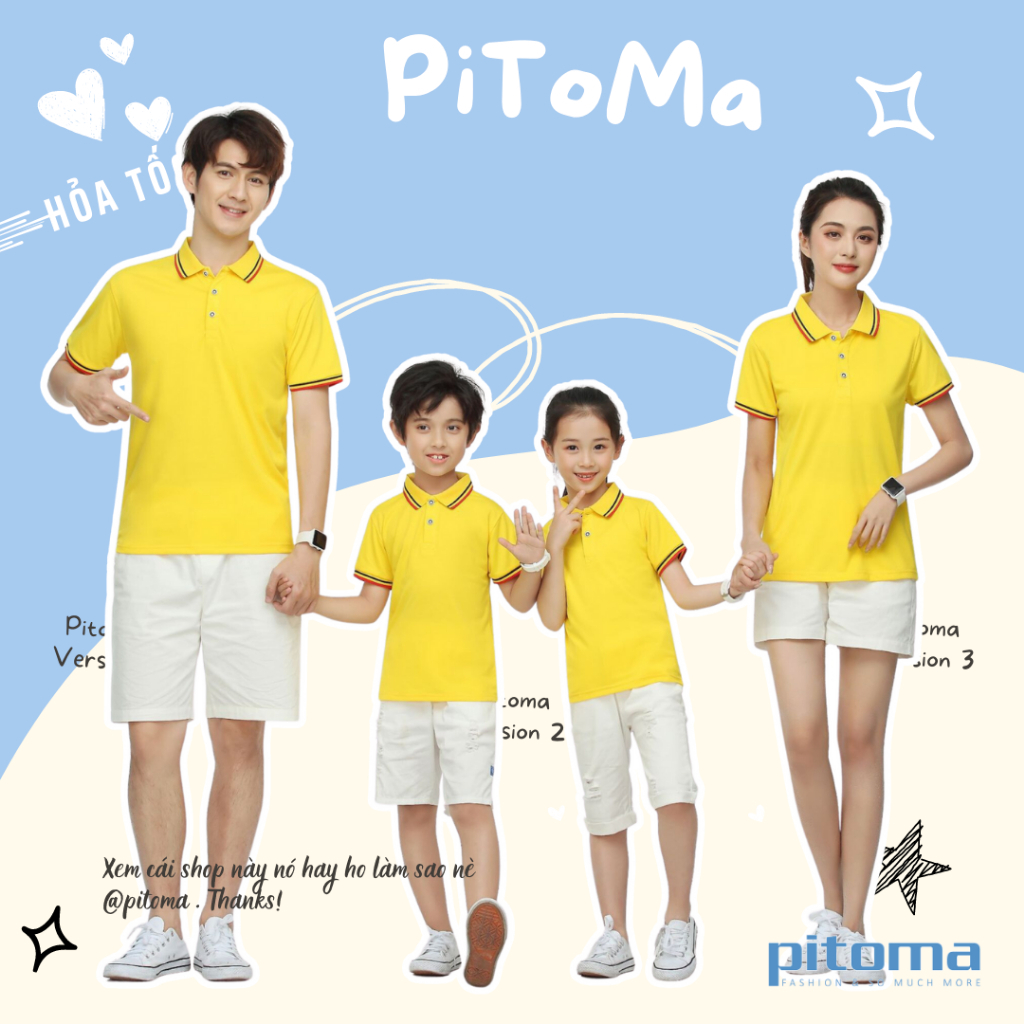 Áo gia đình có cổ polo màu vàng vải cá sấu dày dặn đủ size làm đồng phục cổ trụ thanh lịch