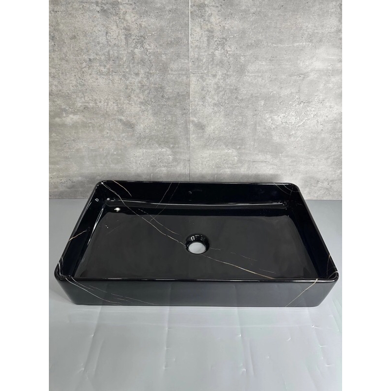 Chậu lavabo đen full đặt bàn đá men nano nung bảo hàng 10 năm