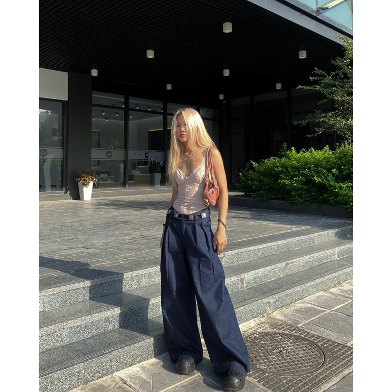 Quần denim vintage ống siêu rộng