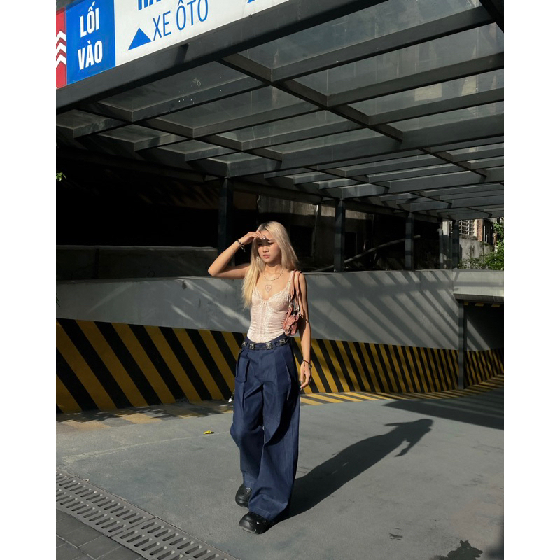 Quần denim vintage ống siêu rộng