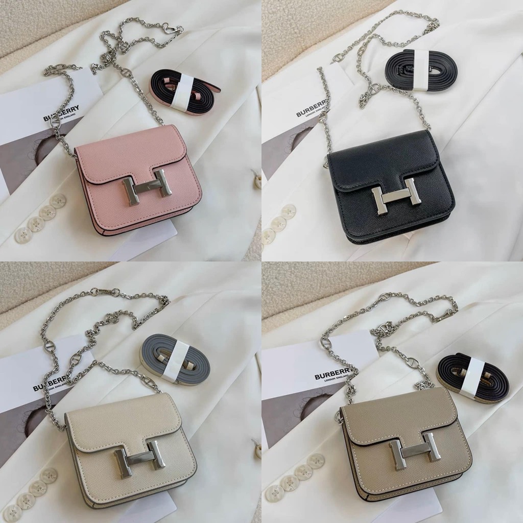 6108# Túi đeo vai nữ mini da trơn khóa chữ H