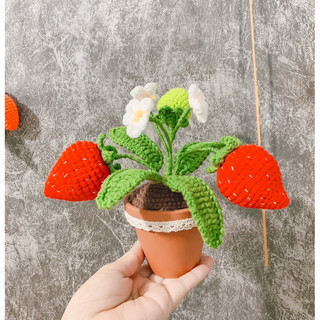 Chậu hoa len dâu tây handmade ( Chậu nhỏ)
