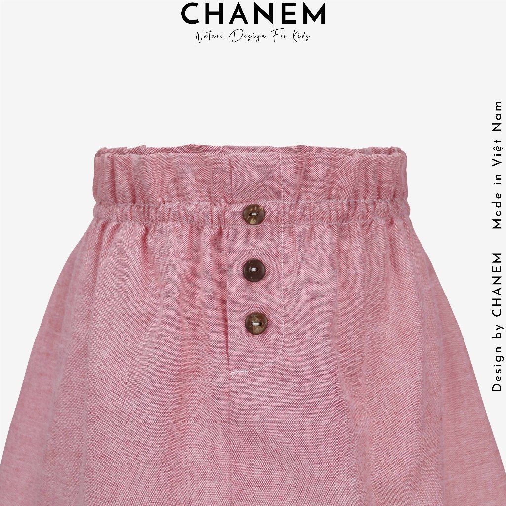 Chân váy cho bé gái CHANEM REMI phối cúc , bèo cạp chun chất liệu cotton cao cấp mềm mại