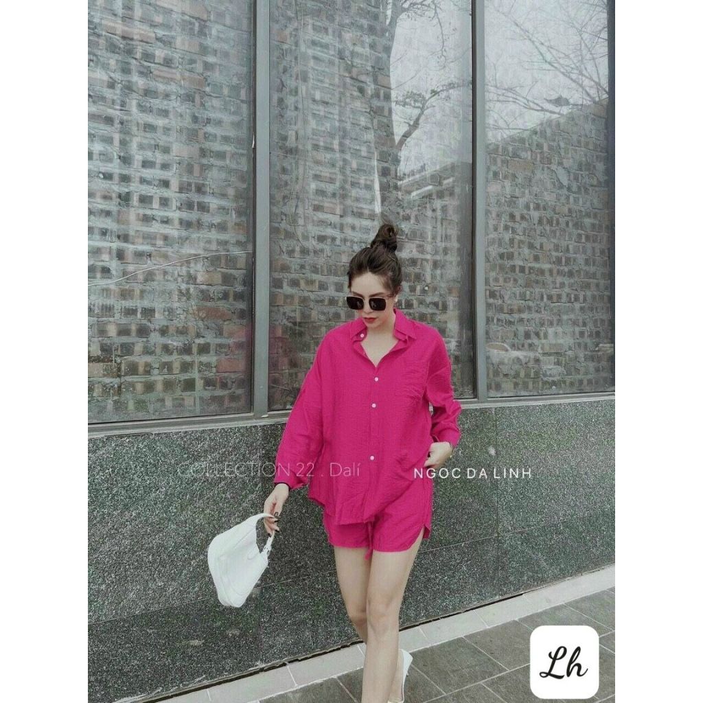 Sét bộ Áo sơ mi đũi dài tay nhiều màu quần đùi cá tính