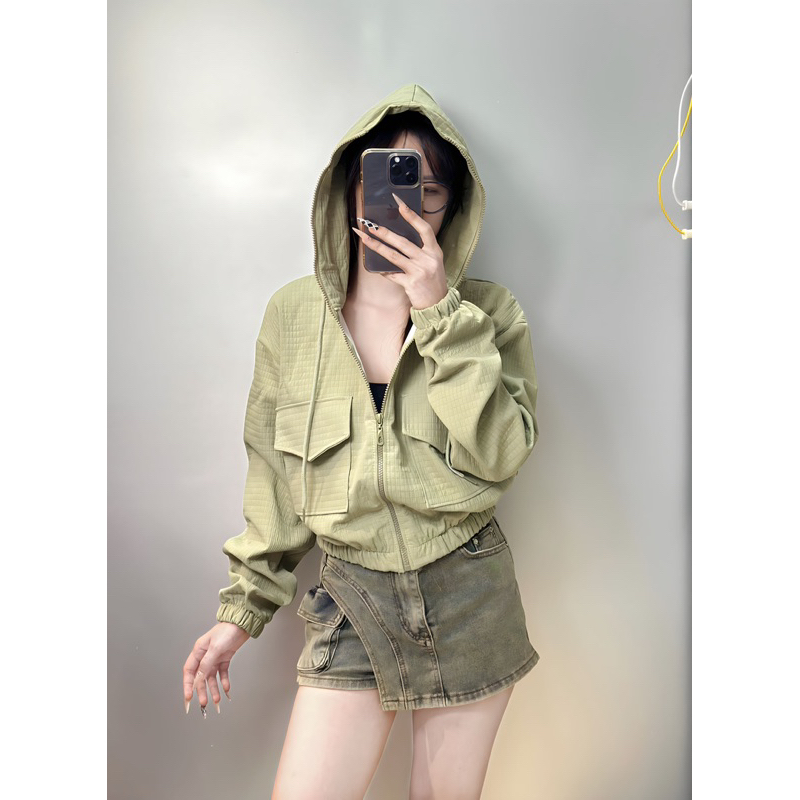 Áo khoác caro 2da mới form lửng có nón_Bee
