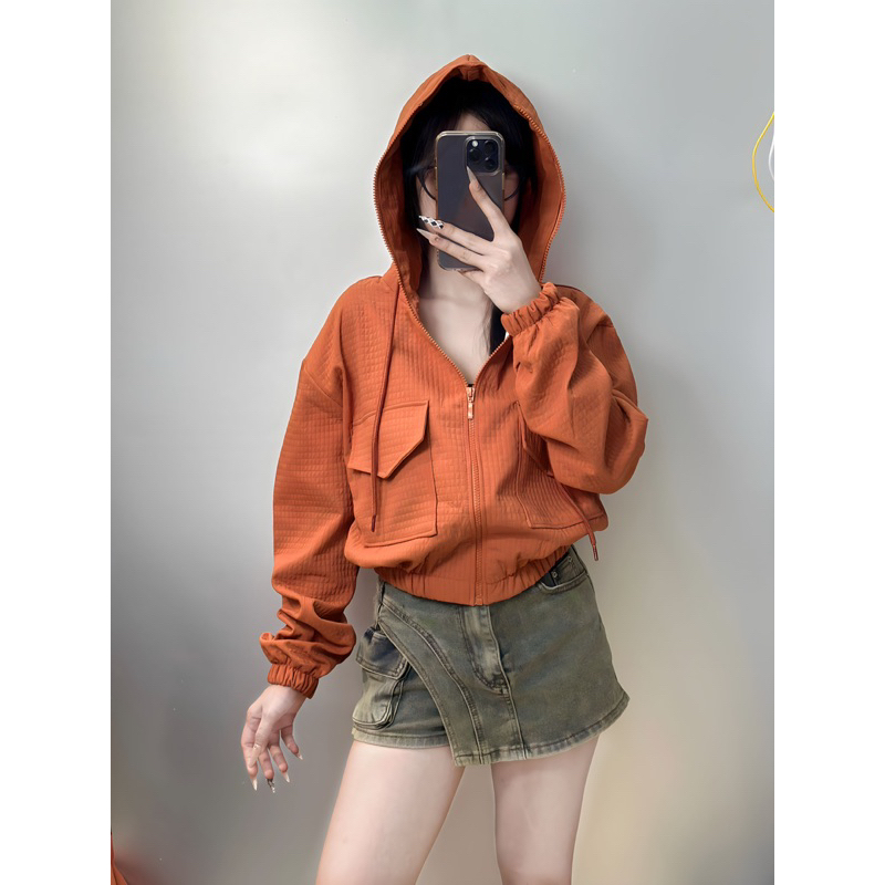 Áo khoác caro 2da mới form lửng có nón_Bee