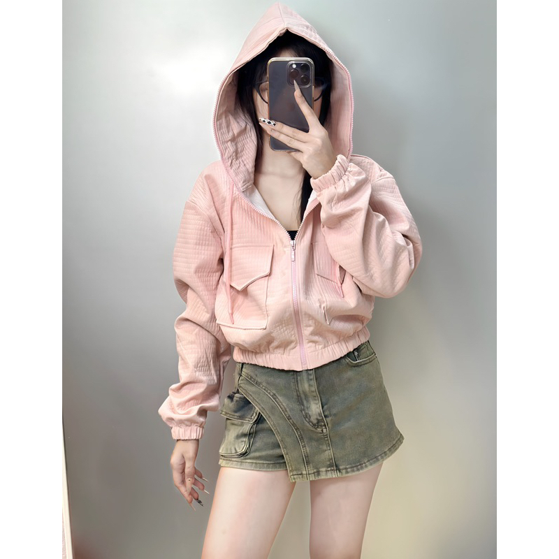 Áo khoác caro 2da mới form lửng có nón_Bee