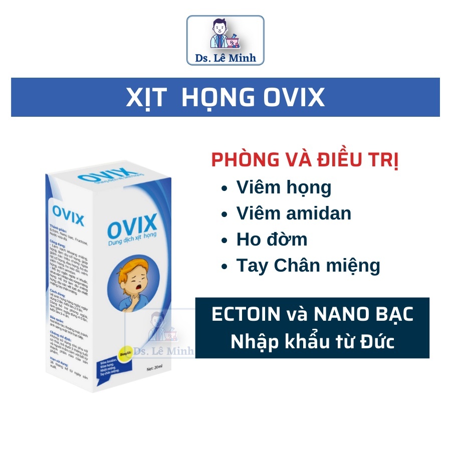 Xịt họng Ovix Ectoin 20 ml ngăn ngừa viêm họng, viêm amydal, viêm VA