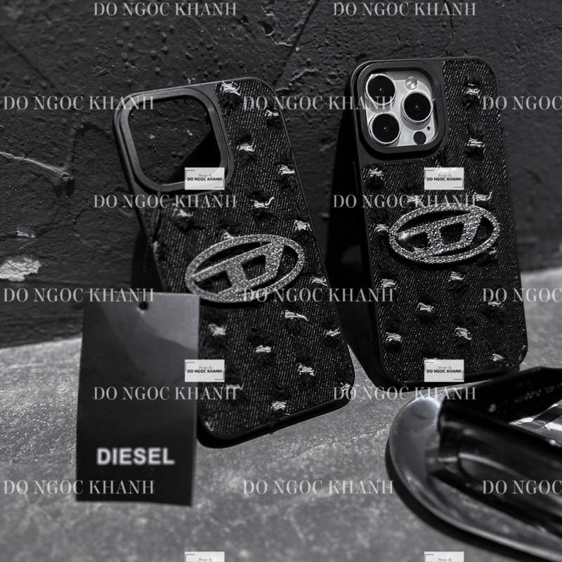 Ốp điện thoại Vải jean Disel đá màu đen rin rách cao cấp ngầu chất