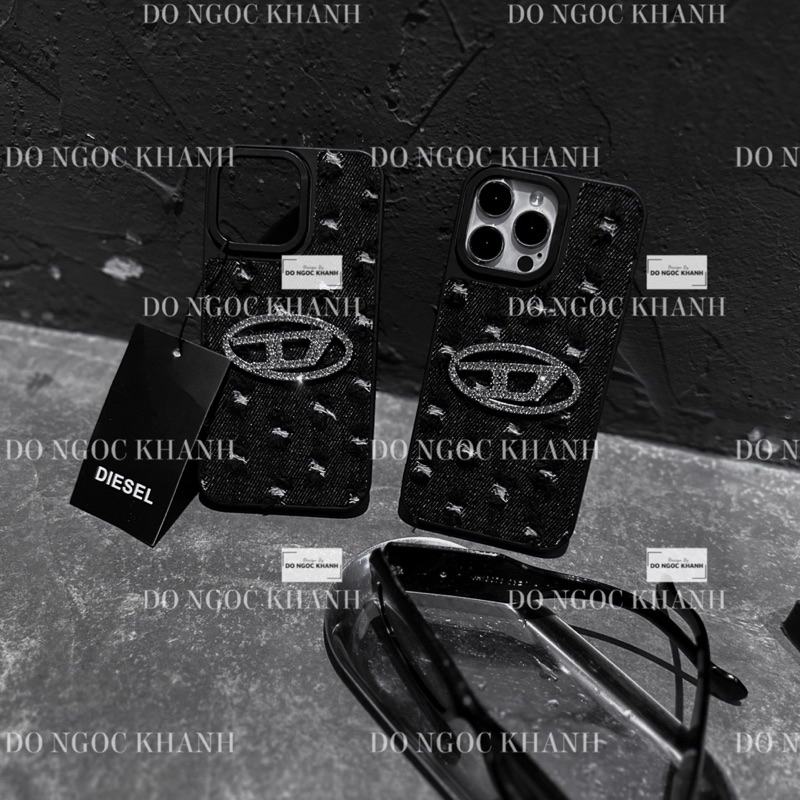 Ốp điện thoại Vải jean Disel đá màu đen rin rách cao cấp ngầu chất