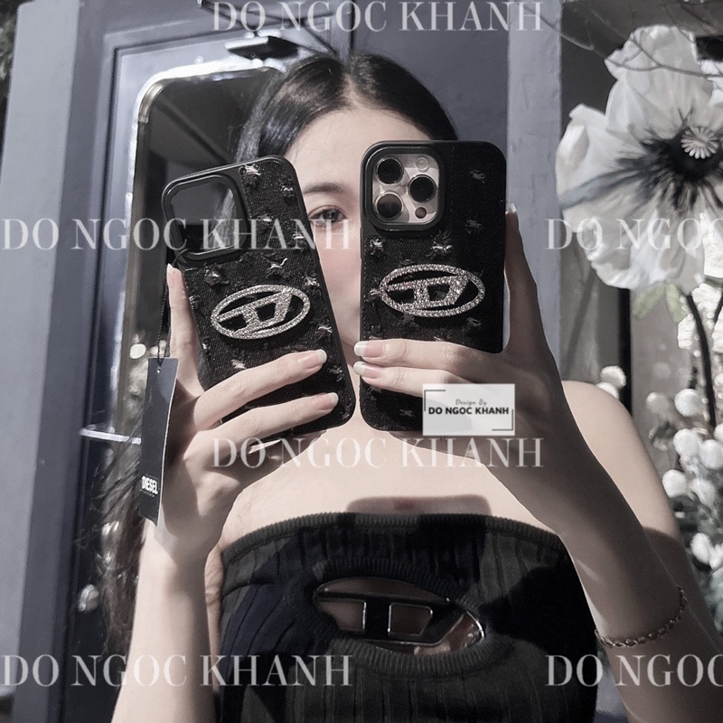 Ốp điện thoại Vải jean Disel đá màu đen rin rách cao cấp ngầu chất