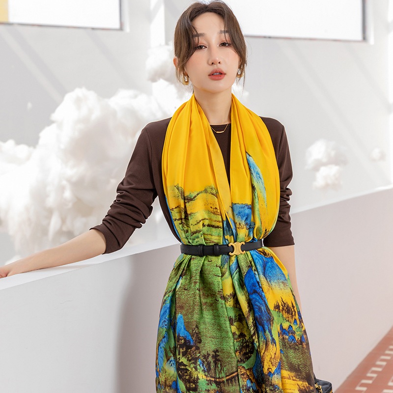 Khăn choàng lụa dài họa tiết nhẹ nhàng làm quà tặng sang trọng 90x180cm THY THY STORE