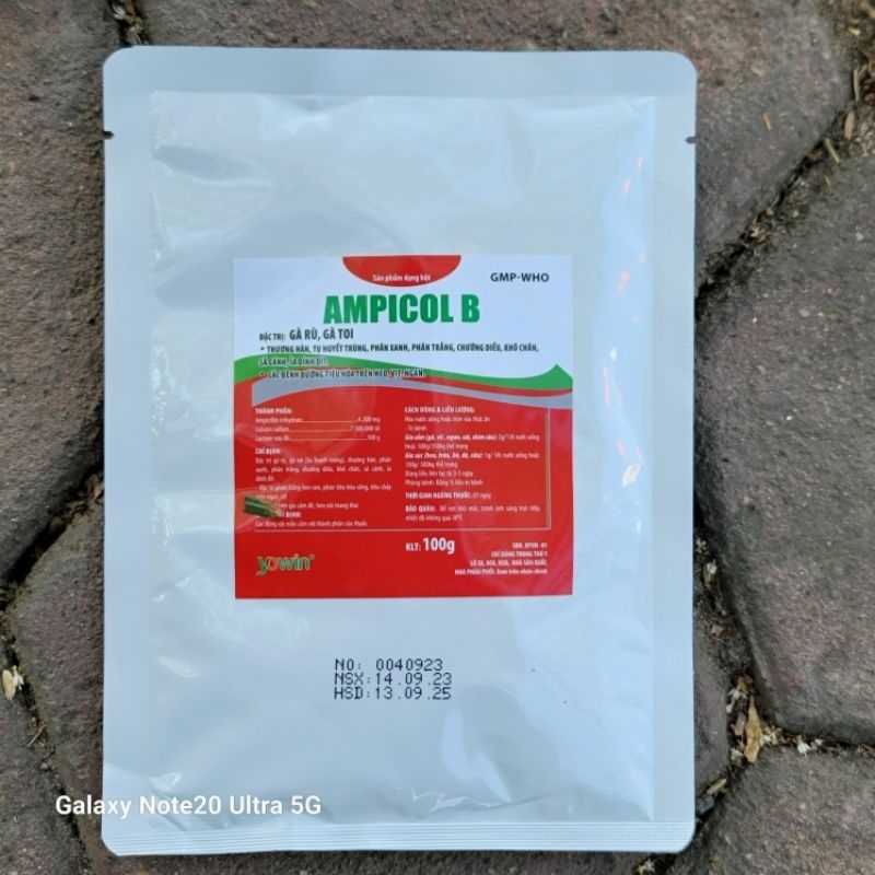 Gói Ampicol B gà rù gà toi, tụ huyết trùng, chướng diều, khô chân, phân xanh, phân trắng dùng cho thú cưng