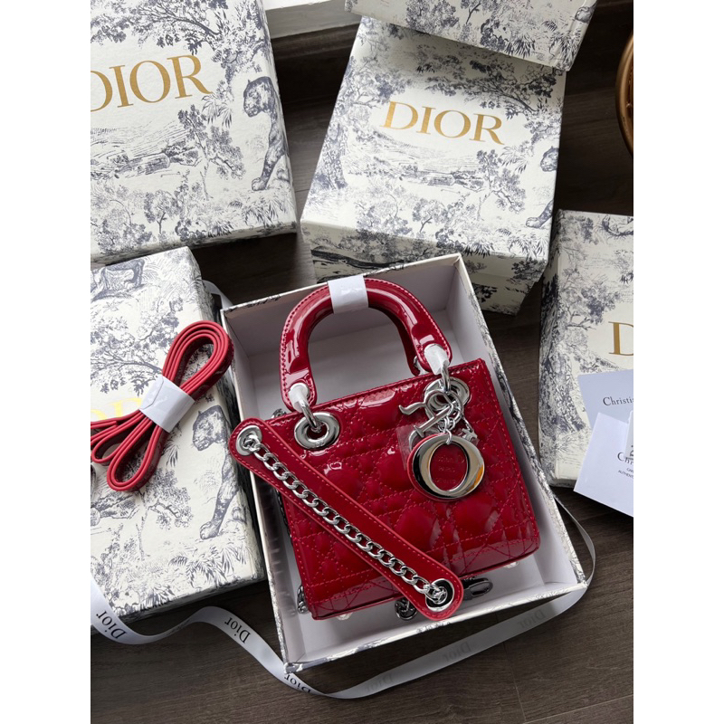 Túi Di o da bóng 3 ô tag bạc kèm hộp