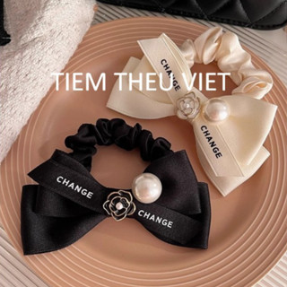 Dây Cột Tóc Ruy Băng Đính Hoa Trà Hạt Nhựa Tiệm Thêu Việt