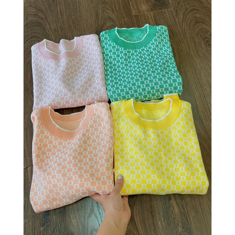 Áo len dệt kim hoạ tiết bo viền ZR