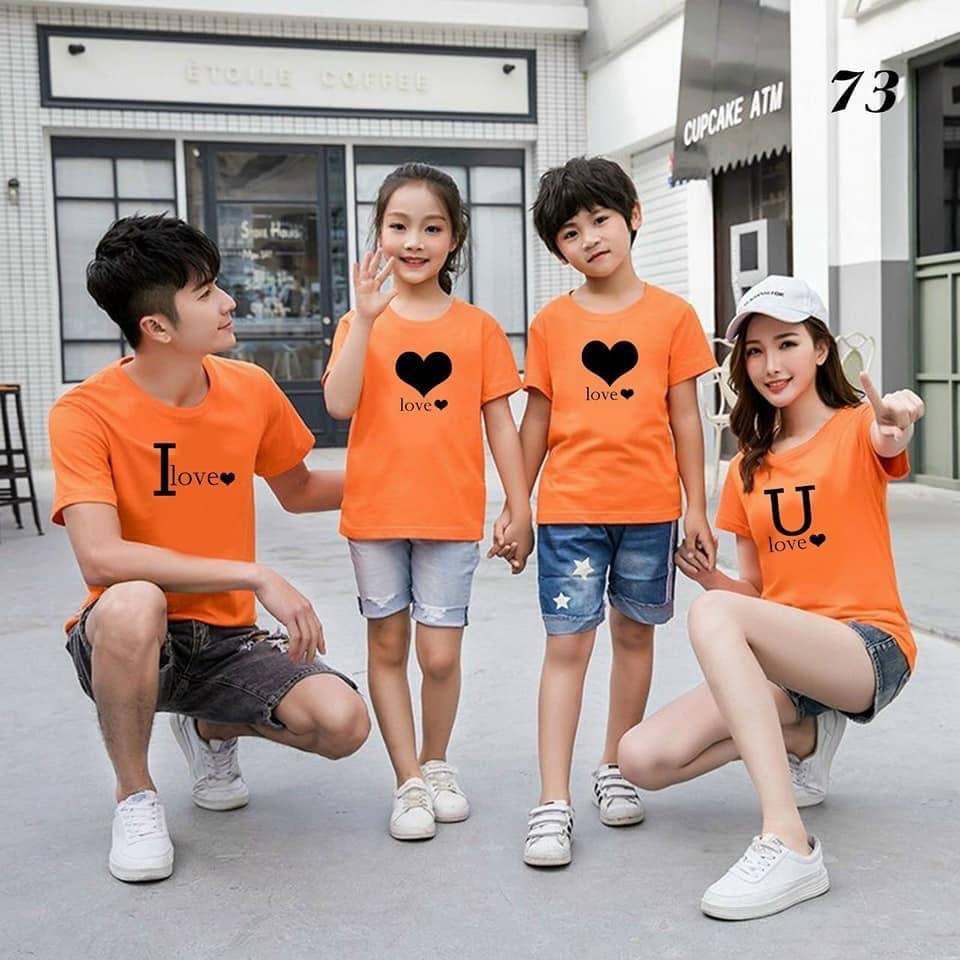 Áo gia đình thun cotton cổ tròn du lịch đi biển HÌNH I lOVE YOU
