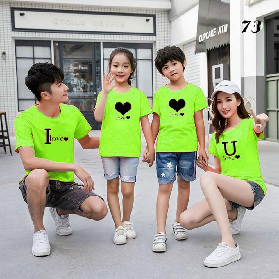 Áo gia đình thun cotton cổ tròn du lịch đi biển HÌNH I lOVE YOU