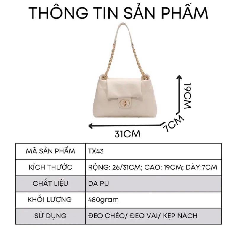 Túi xách  công sở nữ  da trần bông thời trang size 31 .