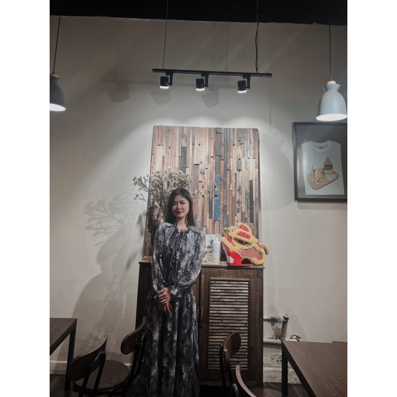 Váy hoa nữ dáng dài công sở, đầm maxi dài tay chất voan tơ 2 lớp LA CHIC