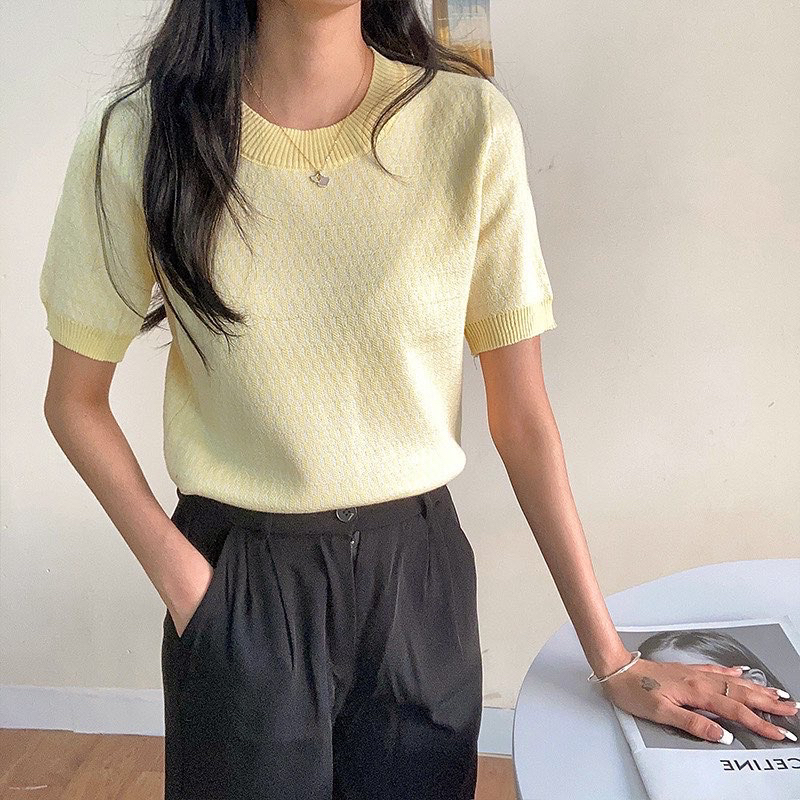 Áo len dệt kim hoạ tiết bo viền ZR