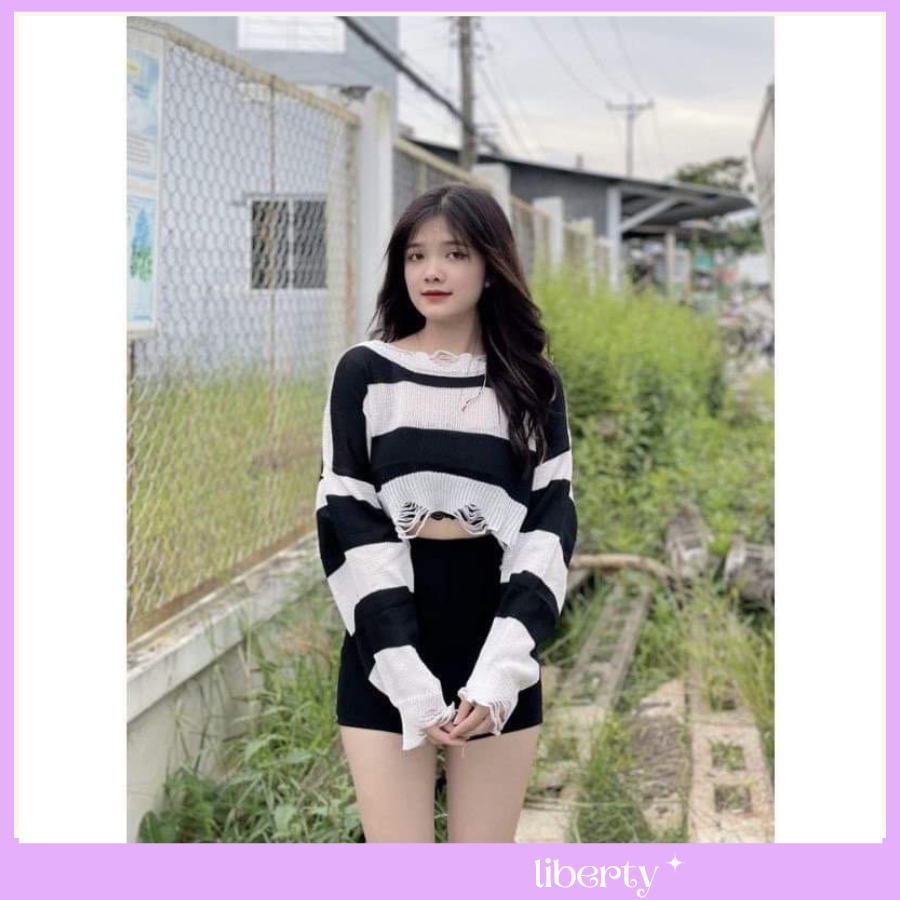 Áo Len Mỏng Kiểu Rách Dáng Crotop