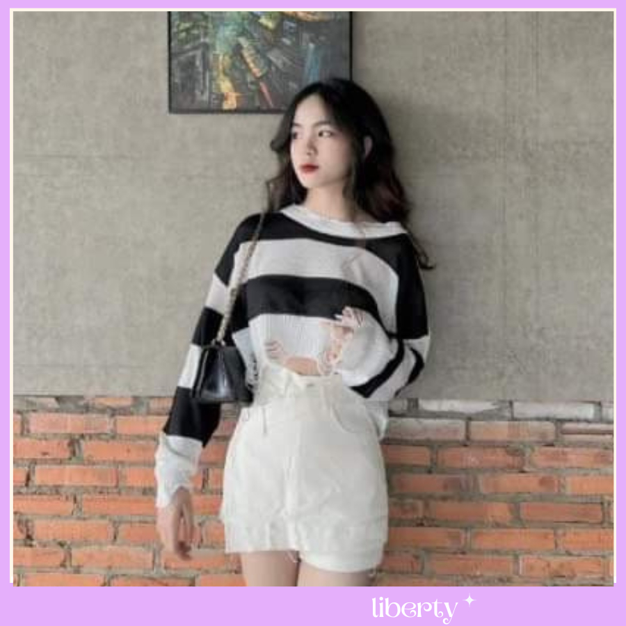 Áo Len Mỏng Kiểu Rách Dáng Crotop