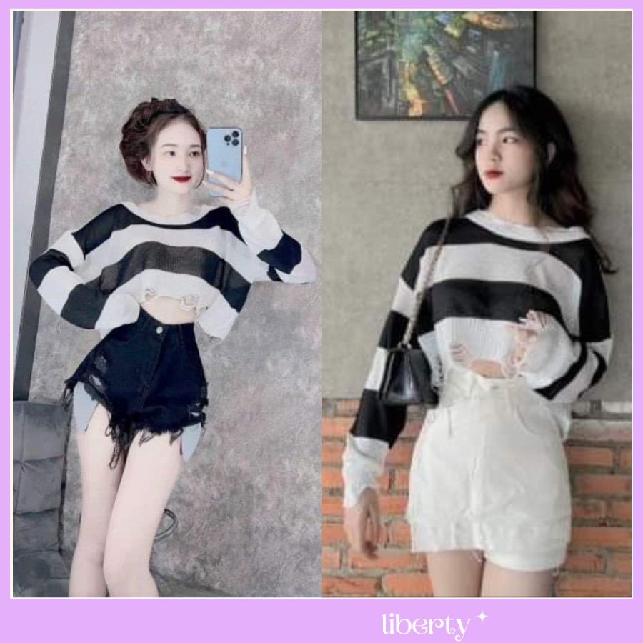 Áo Len Mỏng Kiểu Rách Dáng Crotop