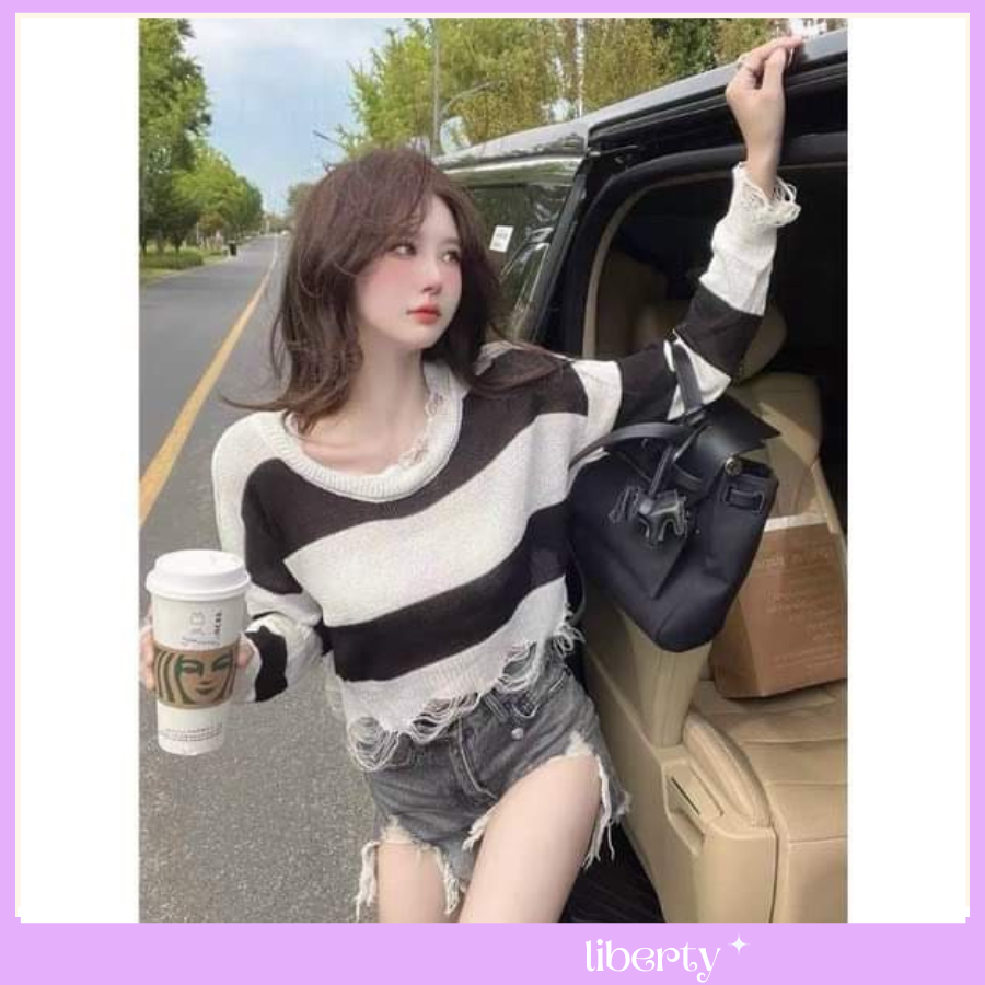 Áo Len Mỏng Kiểu Rách Dáng Crotop