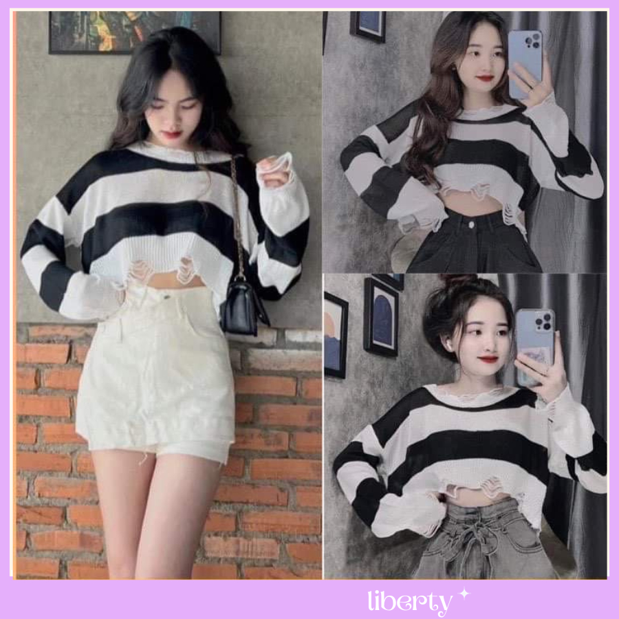 Áo Len Mỏng Kiểu Rách Dáng Crotop