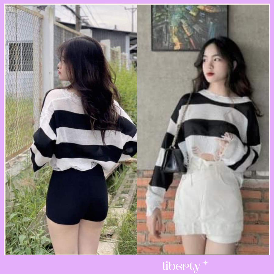 Áo Len Mỏng Kiểu Rách Dáng Crotop