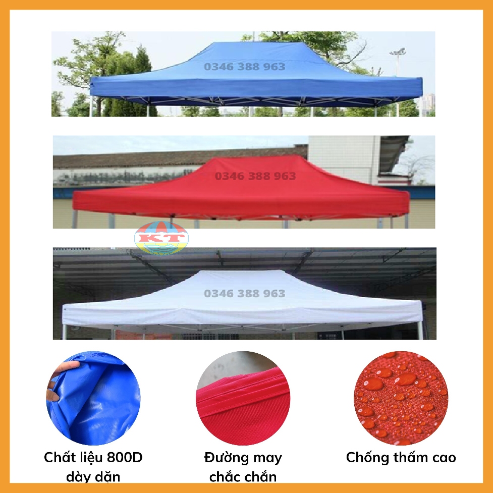 Nhà Bạt Di Động 3M x 4,5M Che Nắng, Che Mưa Ngoài Trời, Khung Thép Sơn Tĩnh Điện Chống Rỉ