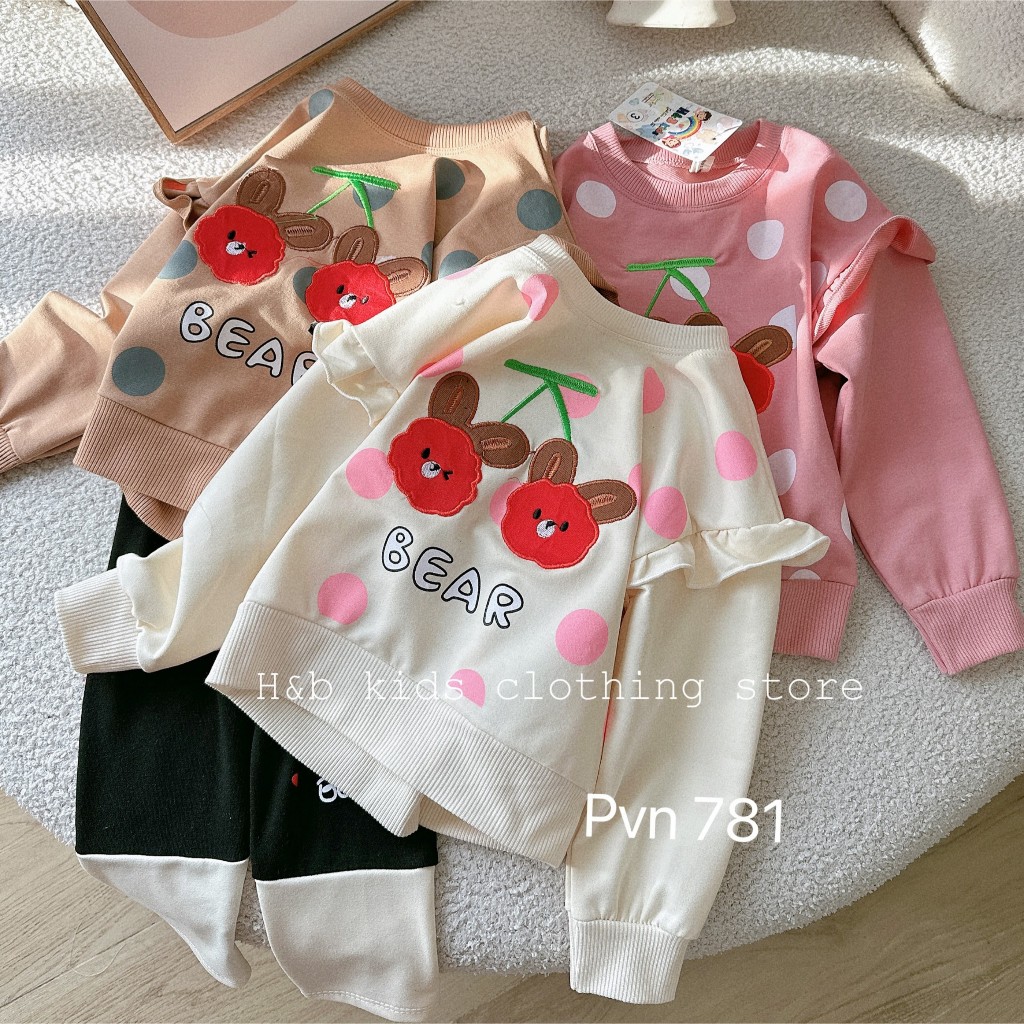 Bộ đồ thu đông cổ tròn cho bé gái dài tay từ 8-20kg