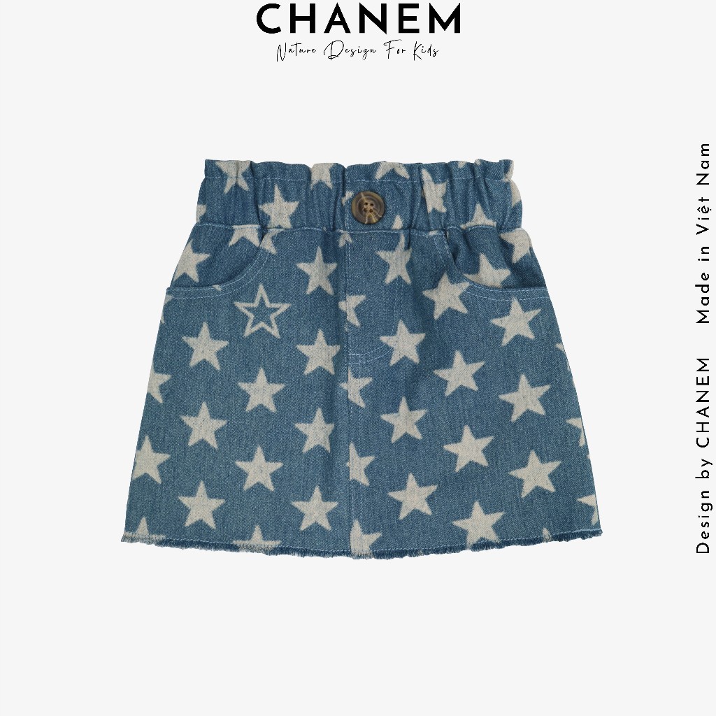Chân váy bò cho bé gái dáng chữ A SKIE CHANEM, có quần trong, cạp chun cho bé cảm giác mặc thoải mái dễ dàng vận động